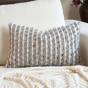 Aeckself Handmade Boho Chenille Tufted Pillow Cover 12x20 Inch, Rectangle Decorative Lumbar Throw Pillow Cover Neutral Pillowcase for Couch Bedroom Living Room, Grey Blue