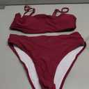 MOSHENGQI Women High Wasited Bikini Shoulder Strap 2 Piece High Cut String Swimsuits (Medium, 33 Wine Red)