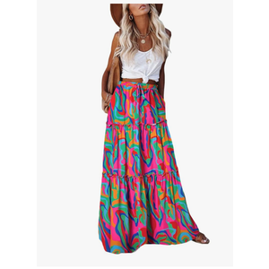 Womens Casual High Waist Tie Paisley Print Long Maxi Skirt with Pockets size M