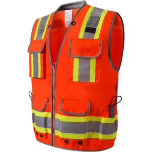 UNINOVA Surveyor Safety Vest Reflective for Men, Class 2 Heavy Duty Safety Vests Reflective with Pockets and Zipper, High Visibility Construction Work Vest (Orange, Medium)
