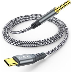 JXMOX USB C to 3.5mm Audio Aux Jack Cable (4ft), Type C to 3.5mm Headphone Car Stereo Cord Compatible with iPhone 16 Pro Max 15 Pro Max, Samsung Galaxy S24 S23 S22 S21 Note 20, Pixel 4 5 XL, iPad Pro (Grey)