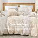 MUXHOMO Duvet Cover Queen Size, Reversible Floral Beige Duvet Cover Set with Zipper Closure, 3 Pieces Botanical Patterns Soft Microfiber Bedding Set with 4 Ties (90"x90", 2 Pillow Cases)