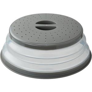 WENWELL Vented Collapsible Microwave Splatter Cover for Food,Kitchen dish bowl Plate lid Can be Hung,Dishwasher-Safe,Fruit Drainer Basket,BPA-Free Silicone & Plastic,gray