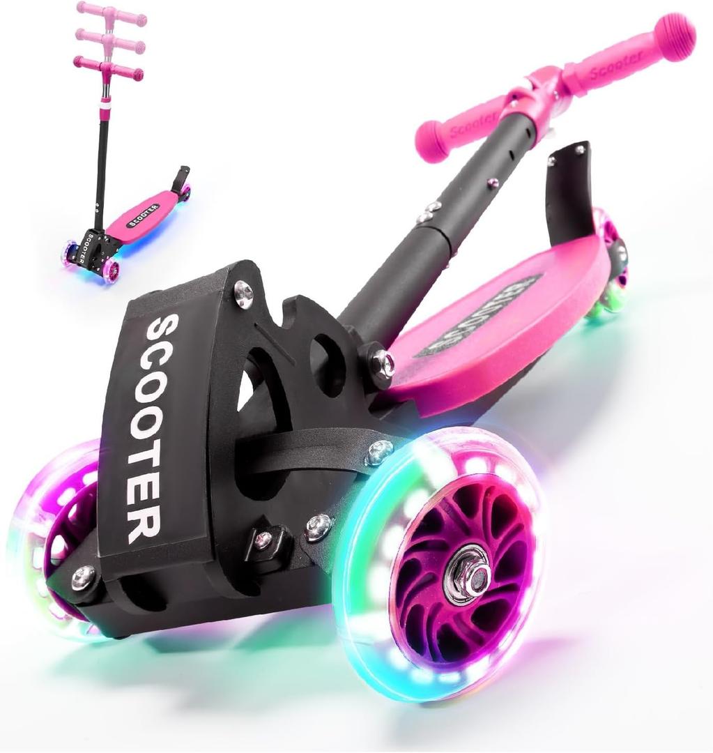 3 Wheel Scooter for Kids Ages 6-12, LED Light-Up Kids Kick ScooterPortable Foldable, Adjustable Height, Durable Metal Construction, 6" Extra Wide Deck for Outdoor Activities,Child Safety Certified