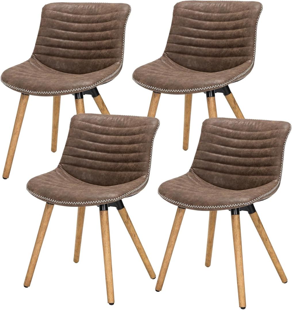Side Chair Dining Chair Set of 4 with Solid Wood Legs for Kitchen Living Dining Room Bedroom Indoor Outdoor, Modern Industrial Faux Leather Lounge Side Chairs (Set of 4, Reddish Brown)