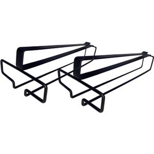 LINFIDITE Wine Glass Holder 2PCS Stemware Rack Hanger Under Cabinet Wine Glass Rack Kitchen Hanging Storage Rack Organizer,Black (For Partition Thickness under 1.18")