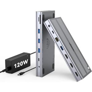 4URPC USB C with 120W Power Adapter, 3XHDMI, Laptop Docking Station 3 Monitor for Windows, MacBook/Mac mini M4(5 USB, Ethernet, SD/microSD)