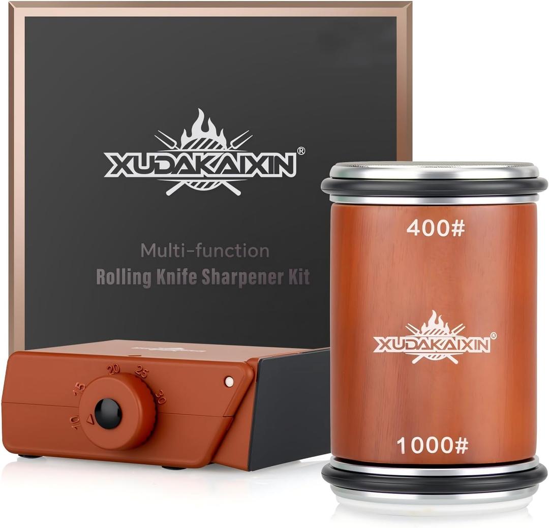 The Innovative Knife Sharpener - Patented Multi-Angle Premium Rolling Knife Sharpener with Extra Replacement Head for Chef's, Fruit, and All Steel Knives (Brown)