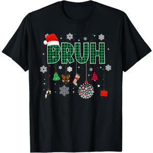 Bruh Christmas Green Plaid Boys Kids Girls Xmas Pajamas T-Shirt