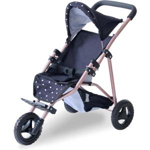 Olivia's Little World Pin Up Foldable Baby Doll Stroller- Jogging Style Doll Stroller with Canopy and Storage, Fits 15''-18'' Dolls, Pretend Play Toy for Girls Ages 3-6