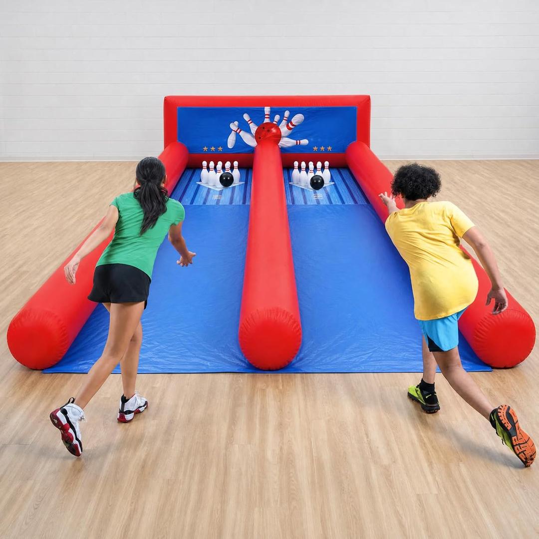 Inflatable Carnival Bowling Game, Giant 2-Lane Bowling Game Inflatable with Blower, Bowling Ball & Pin Sets for Carnival Rental, Backyard Party, Event Games, 26x11x4FT