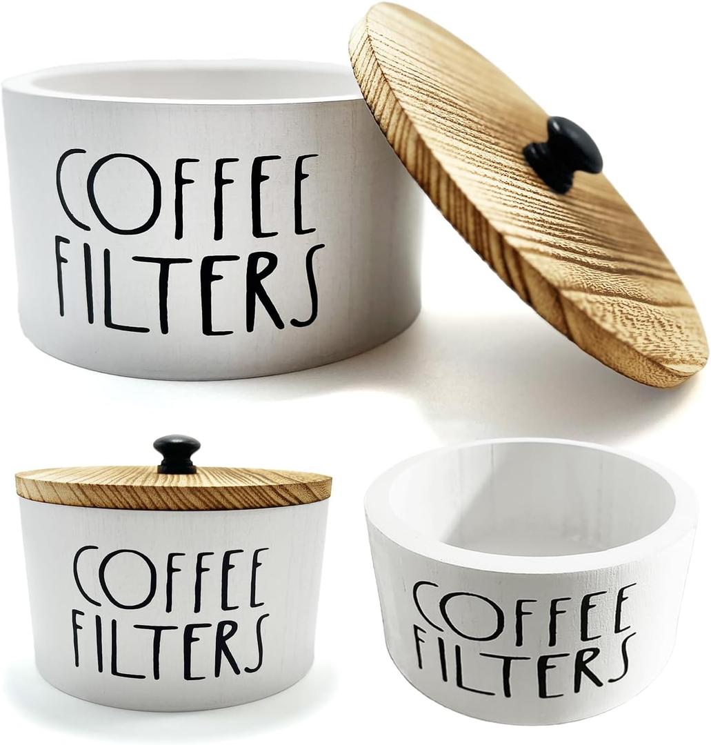 Zcblcyj Wooden Coffee Filter Holder With Lid-Rustic Storage Container and Dispenser Basket for Coffee Bar Decor, Farmhouse Accessories(White)