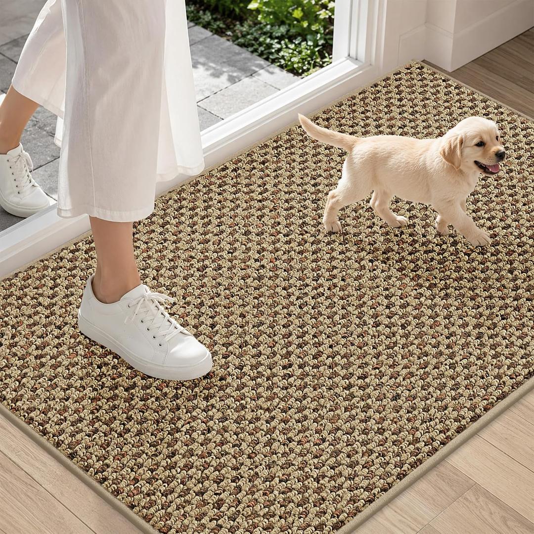 COSY HOMEER Door Mat Non-Slip Entryway Rugs Dirt Trapper, 24"x36", Beige