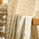 jinchan Linen Boho Curtains for Living Room Semi Sheer Curtains for Bedroom 84 Inches Long Herringbone Printed Farmhouse Drapes, Rod Pocket Window Treatment Curtain Set of 2 Panels Yellow on Linen