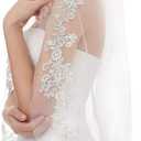 EllieHouse Womens Short Fingertip Length 1 Tier Lace Wedding Bridal Veil with Metal Comb L68 (Ivory &Style 5)