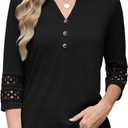 JomeDesign Womens Tops V Neck 3/4 Length Sleeve Shirts Dressy Casual Tunic Blouses Summer Tees (Black, L)