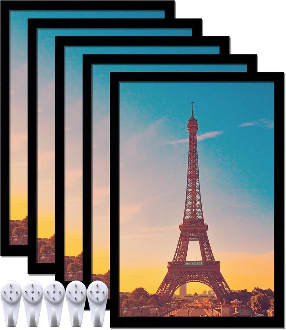 16x24 Picture Frame Set of 5, Black Photo Frames High Transparent Wall Gallery Desktop Horizontal Vertical for Canvas Collage Photo Poster Certificate 16 x 24 inches