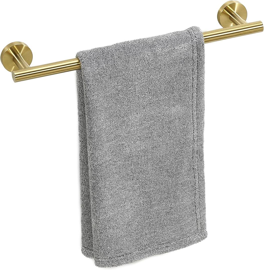Brushed Gold Towel Bar, 14 Inch Towel Racks for Bathroom Wall Mounted, Thicken SUS304 Stainless Steel Heavy Duty Hand Towel Holder Organizer, Bathroom Accessories, Total Length 16.5 Inch