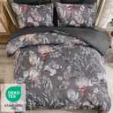 Luxudecor Floral Comforter Set Queen Bed in a Bag Set,7 Pieces Dark Gray Floral Comforter and Sheet Set,Soft Microfiber Bedding Sets for All Seasons (Dark Gray,90"X90")