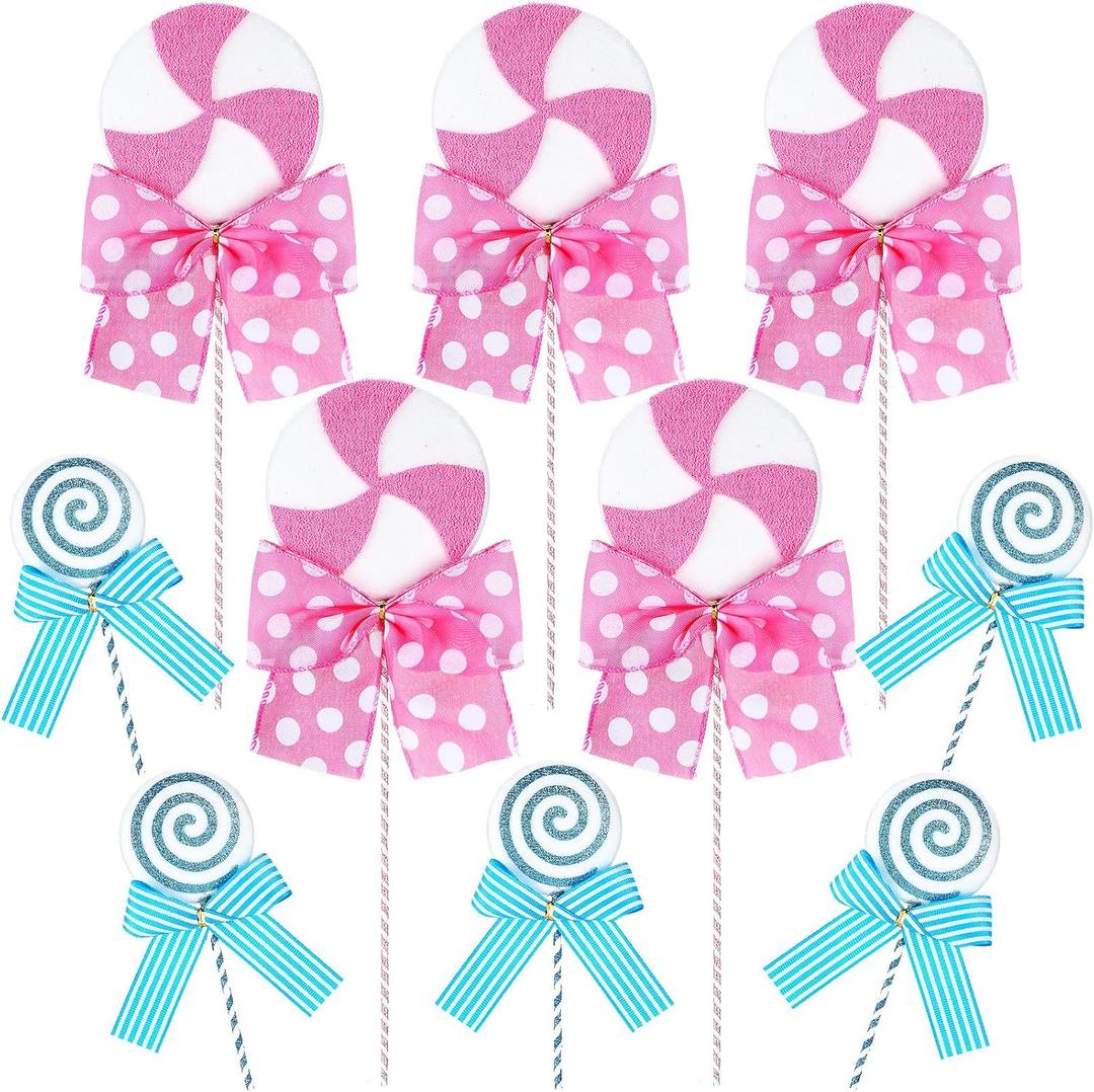 10 Pcs Candy Party Decorations Pastel Lollipop Spray Table Ornaments for Birthday, Baby Shower, Candy Theme Party, Classroom, Wedding Supplies(Pink,Blue)