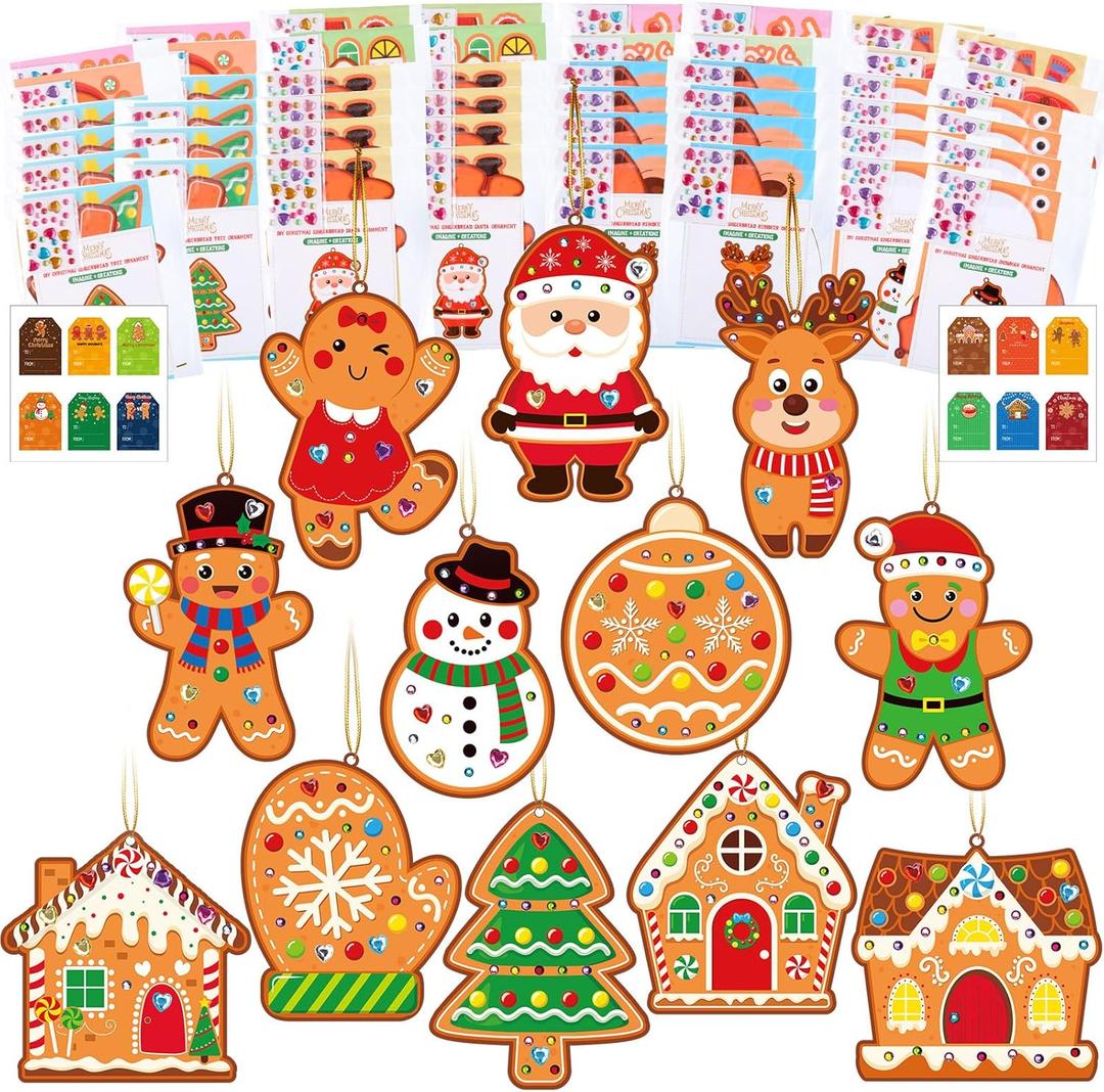 Supervitae 24 Sets Christmas Craft Kits DIY Christmas Tree Ornament Decorations Art Sets Santa Snowman Gingerbread Crafts Stickers for Holiday Xmas Home Classroom Activities Party Favors(Gingerbread)