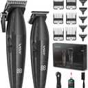 VGR 640 Professional Hair Clippers for Men, 9000RPM Cordless Barber Clippers and Trimmers Set, Zero Gap T-Blade Hair Cutting Kit, DLC Coated Ceramic Blade Barber Kit with LED Display(Black)