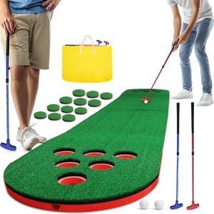 Golf Putting Game Set, Mini Golf Game Set with 2 Putters 2 Balls, 10 Feet Practice Putting Green Mat for Adults, Indoor Outdoor Backyard Party Game, 10 feet x 1.6 feet