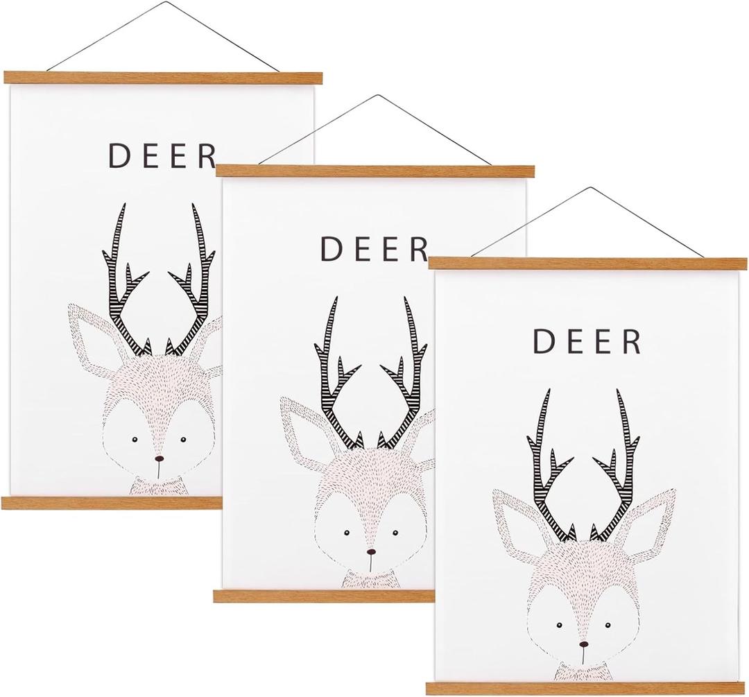 FALAMON 3 Pack Magnetic Poster Hanger Frame, 10x14 10x15 10x13 Teak Wood Magnet Poster Frame for Posters, Prints, Photos, Pictures, Maps, Scrolls, and Canvas Artwork