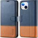TUCCH Wallet Case for iPhone 14, [RFID Blocking] [4 Card Slots] TPU Interior Protective Case, Magnetic Folio Shockproof PU Leather Stand Flip Cover Compatible with iPhone 14 6.1 5G, Blue&Brown