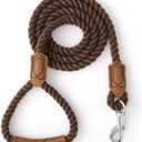 Mile High Life Dog Leash, Braided Cotton Rope Leashes with Leather Handle - Heavy Duty Metal Clasp, 5FT, 1/2" Thick - Wedding, Walking & Training Leash for Small Medium Large Dogs (Dark Brown)