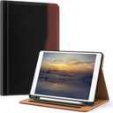 OKP Case for iPad 9th Generation 2021 / 8th Generation 2020/ 7th Gen 2019 10.2 inch Case with Multi-Angle Viewing PU Leather Stand Cover with Pencil Holder & Pocket, Auto Sleep/Wake, Black Brown