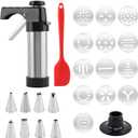 Stainless Steel Cookie Press for Baking,Cookie Maker,Cookie Press Gun Kit with 13 Cookie Discs and 8 Piping Tips for DIY Cake Maker Decorating Baking Supplies