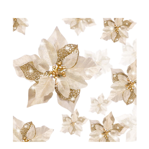 WILLBOND 36 Pieces Christmas Poinsettia Glitter Faux Flowers Christmas Artificial Flowers Tree Ornaments Topper Xmas Decorations(Gold)