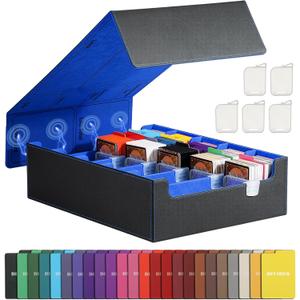 MTG Deck Box 3800+, Trading Card Storage with 24 Dividers & 8 Card Supports, DIY Toploader Storage Box,Card deck box for 3"x4" Rigid Cards, Magic & Sports Cards Black Blue