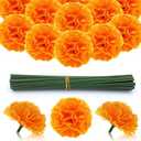 Hananona 101 Pcs Marigold Flower Heads Bulk, Silk Marigold with Stems Artificial Marigold Flowers for Diwali Home Decor DIY Marigolds Garland Craft Day of Dead Decorations