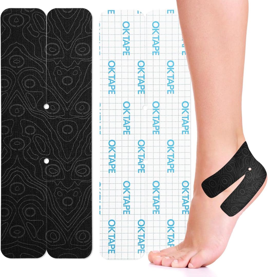 OK TAPE Kinesiology Tape for Ankle - 10 Precut Strips | Professional-Grade Water-Resistant & Breathable Ankle Tape for Sports Injury Recovery, Support, 10pcs, Black