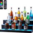 VEVOR LED Lighted Liquor Bottle Display, 3 Tiers 30 Inches, Supports USB, Illuminated Home Bar Shelf with RF Remote & App Control 7 Static Colors 1-4 H Timing, Acrylic Lighted Shelf for 24 Bottles