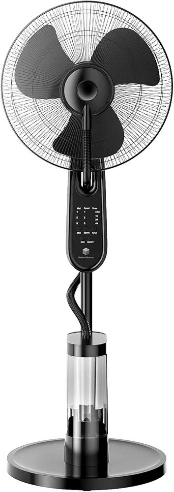 HydroBreeze Standing Oscillating Misting Fan Oscillating Cooling Pedestal Fan with Remote Control, Up Fan 7.5 Hour Timer, 3-Speed and 3.38 Quart Water Tank, 16-inch AC Motor, Black