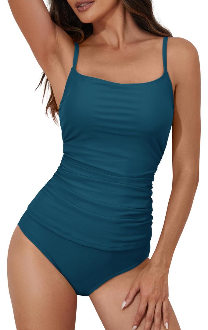 Eomenie Women's Swimsuit Tankini Tummy Control Bathing Suits Two Piece Full Coverage Slim Swim Suits with High Waisted Bottom Size Small