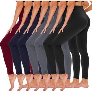 TNNZEET 7 Pack Leggings for Women - High Waisted Yoga Pants with Pockets Black Leggings Women Full Length & Capri (Large-X-Large, Black*2/ Grey*2/ Navy Blue*2/ Wine Red)