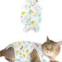ANWA Cat Recovery Suit - Breathable Cat Onesie for Cats After Surgery Female, Kitten Surgery Recovery Suit Female Abdominal Wounds (Large, Dinosaur)