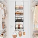 SWTYMIKI Over The Door Purse Organizer - Wall Mounted Purse Rack with 4 Adjustable Metal Basket and 6 Hooks, Hanging Bag Rack for Handbag Organizer, Bag Storage Can Use As 1/2 Part, for Door, Closet