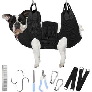 PatiencET Dog Grooming Hammock for Small Dogs Pet Hammock for Nail Trimming Dog Sling for Nail Clipping Dog Hanging Harness (Black S)