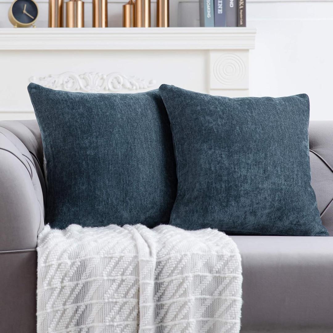 Anickal Midnight Blue Pillow Covers 18x18 Inch Set of 2 Solid Rustic Farmhouse Decorative Throw Pillow Covers Square Cushion Case for Home Sofa Couch Decoration