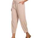 KateModa Womens High Waisted Baggy Pants Drawstring Elastic Waisted Ankle Length Pants Palazzo Casual Trouser with Pockets Apricot L
