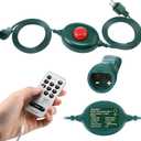 Meonum 1/2 inch Plug Extension Cord for Christmas Tree Lights, Foot Switch with 9 Light Modes Remote, Dimmable, Timer, 15 ft Power Cord Push Button Compatible with TS-8W29V TS-13W29V to TS-48W29V