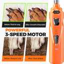 Whisper Quiet Dog Nail Grinder with 4 LED Lights, Safe & Stress-Free for Sensitive Dogs of All Breeds & Sizes, 3 Grinding Bits, 3-Speed, Pet Nail Trimmers, Rechargeable Painless Grooming Kit, Orange