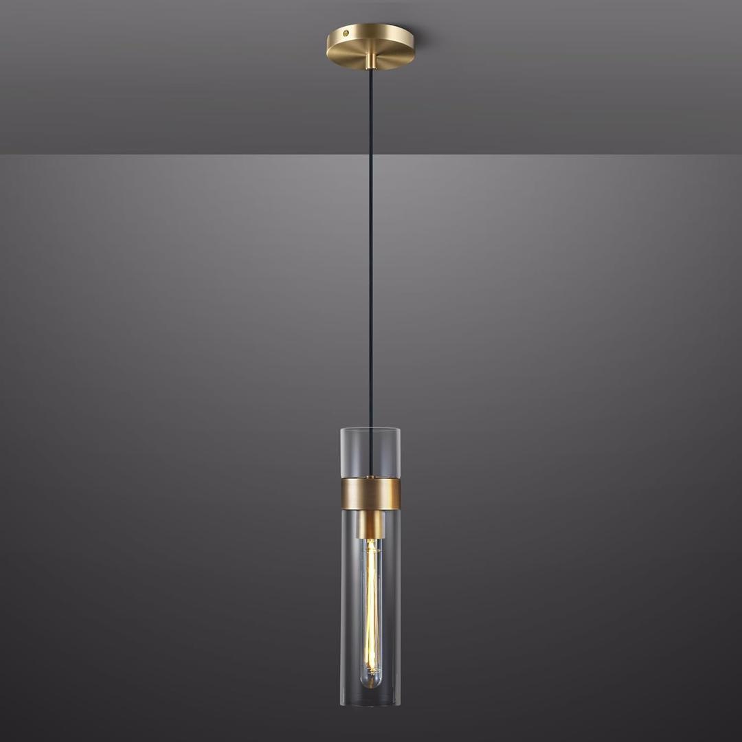 Modern Glass Brass Pendant Lights Kitchen Island, Adjustable Cord Pendant Light Fixtures, Kitchen Pendant Lighting Over Island, Indoor Chandelier for Bedroom Bathroom, Included Bulb