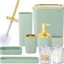 Bathroom Accessory Set,9 Pieces Light Green Bathroom Accessories Set with Trash Can, Toothbrush Holder, Soap Dispenser, Toothbrush Cup, Vanity Tray, Soap Dish, Toilet Brush, Qtip Holder