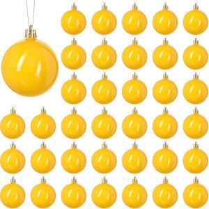 BBTO 36 Pcs Christmas Ball Ornament 2.4 Inch Plastic Eggs Hanging Glossy Tree Pendants Glossy Balls for Home Christmas Party Favors Xmas Tree Decor(Yellow)